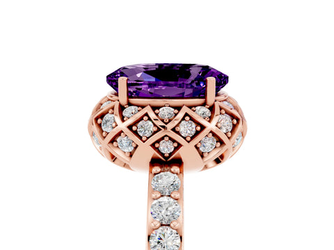 Rose gold Oval Cut Diamond Solitaire Ring with Shared Prong Pavé Band_5
