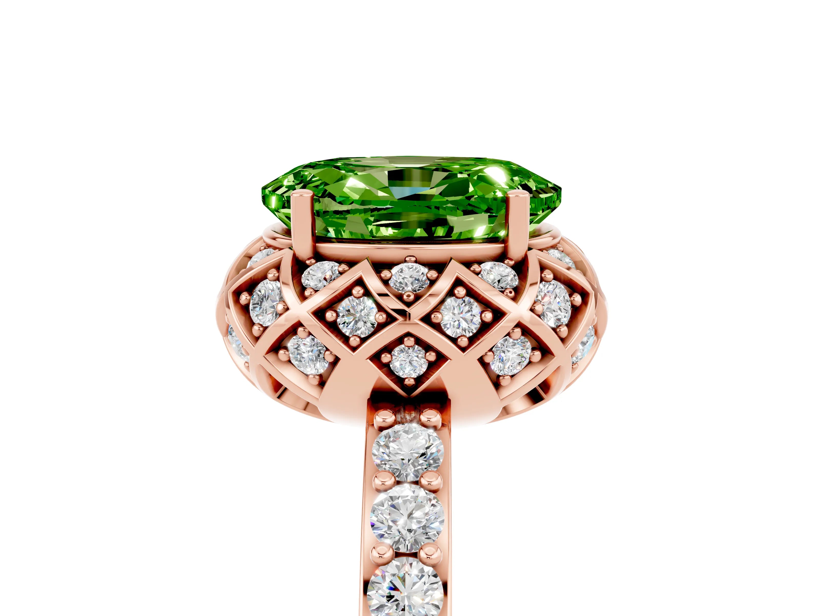 Rose gold Oval Cut Diamond Solitaire Ring with Shared Prong Pavé Band_5