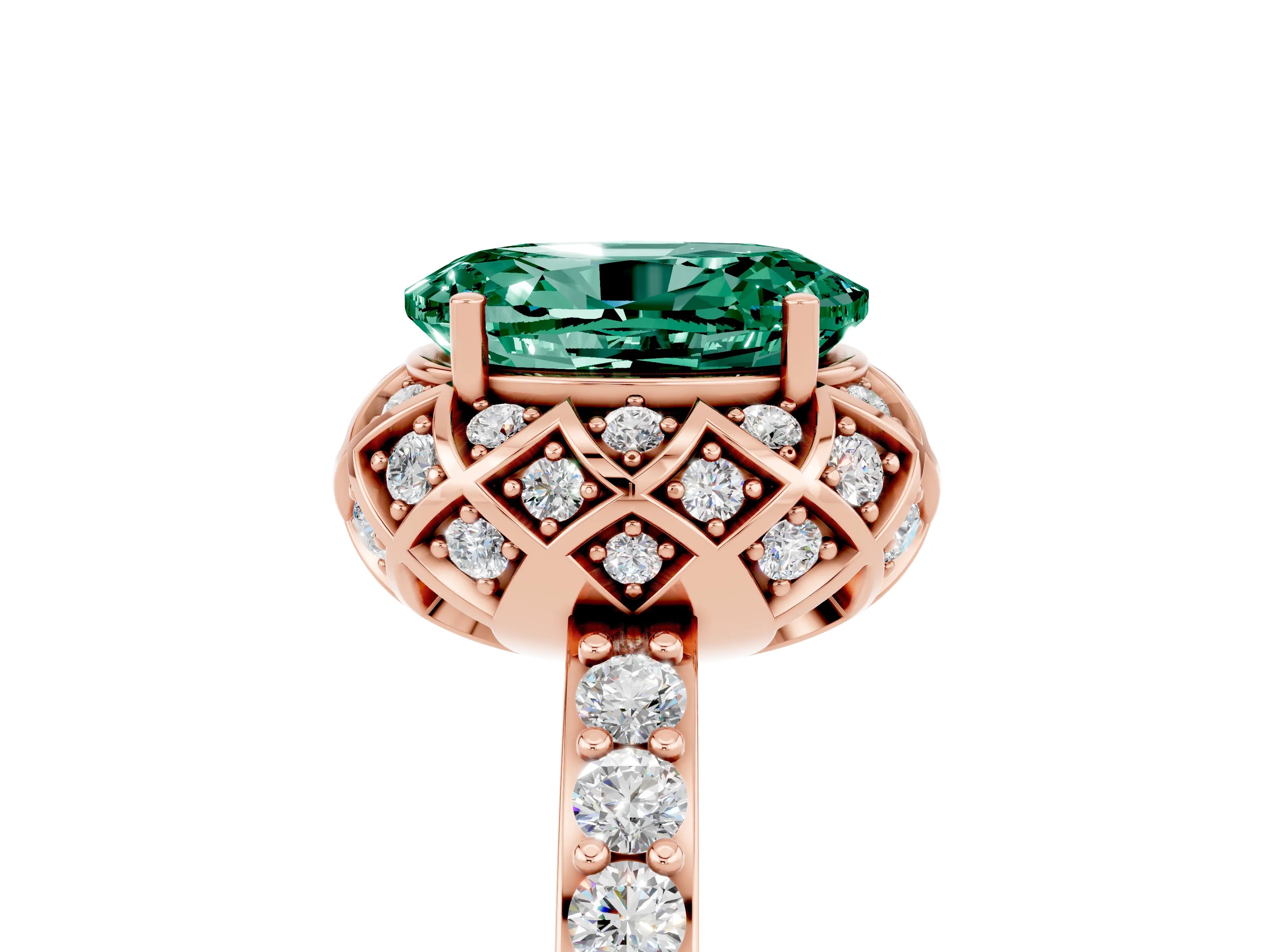 Rose gold Oval Cut Diamond Solitaire Ring with Shared Prong Pavé Band_5