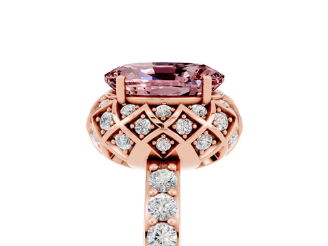 Rose gold Oval Cut Diamond Solitaire Ring with Shared Prong Pavé Band_5