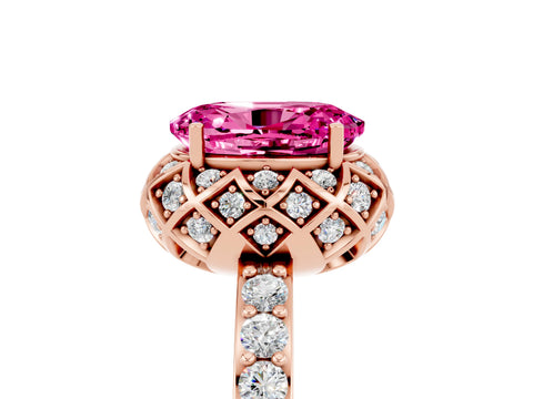 Rose gold Oval Cut Diamond Solitaire Ring with Shared Prong Pavé Band_5