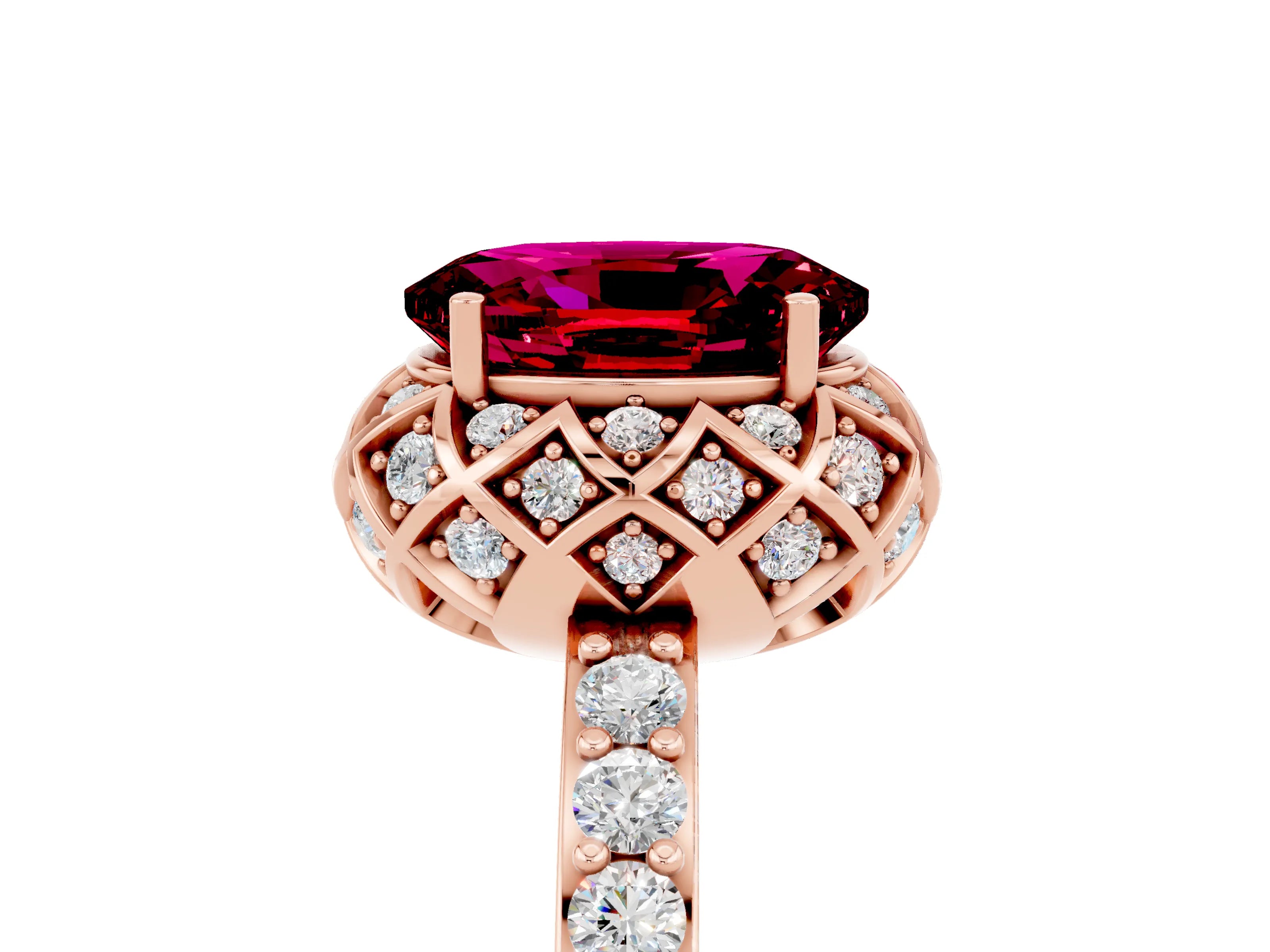 Rose gold Oval Cut Diamond Solitaire Ring with Shared Prong Pavé Band_5