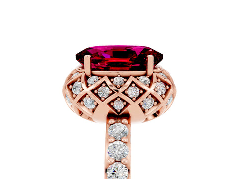 Rose gold Oval Cut Diamond Solitaire Ring with Shared Prong Pavé Band_5