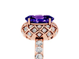 Rose gold Oval Cut Diamond Solitaire Ring with Shared Prong Pavé Band_5