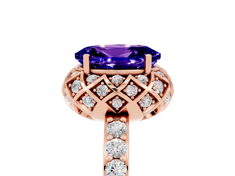 Rose gold Oval Cut Diamond Solitaire Ring with Shared Prong Pavé Band_5