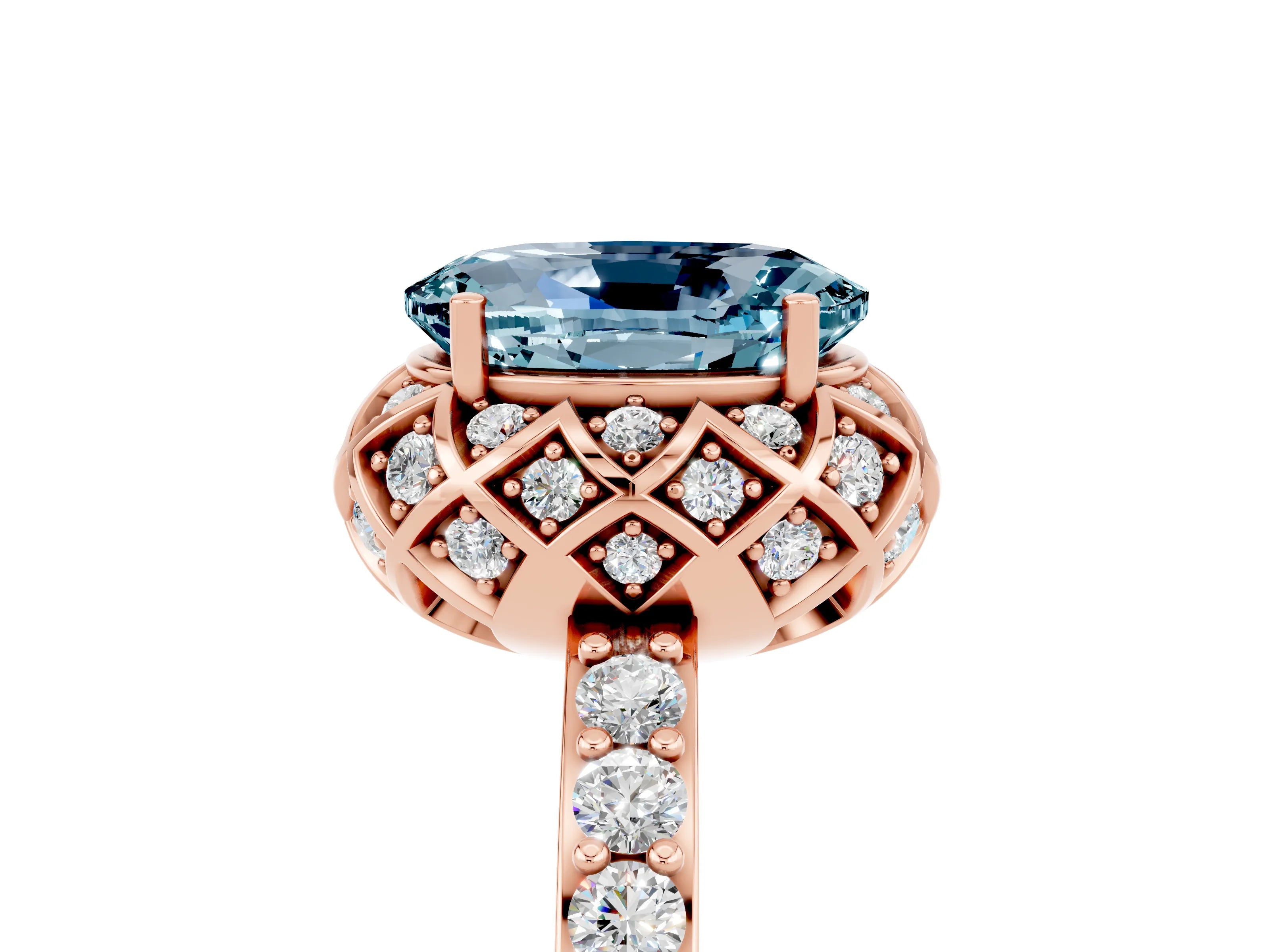 Rose gold Oval Cut Diamond Solitaire Ring with Shared Prong Pavé Band_5