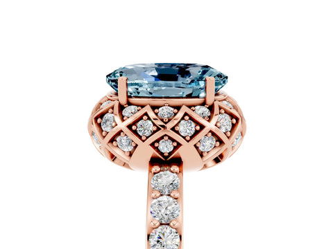 Rose gold Oval Cut Diamond Solitaire Ring with Shared Prong Pavé Band_5