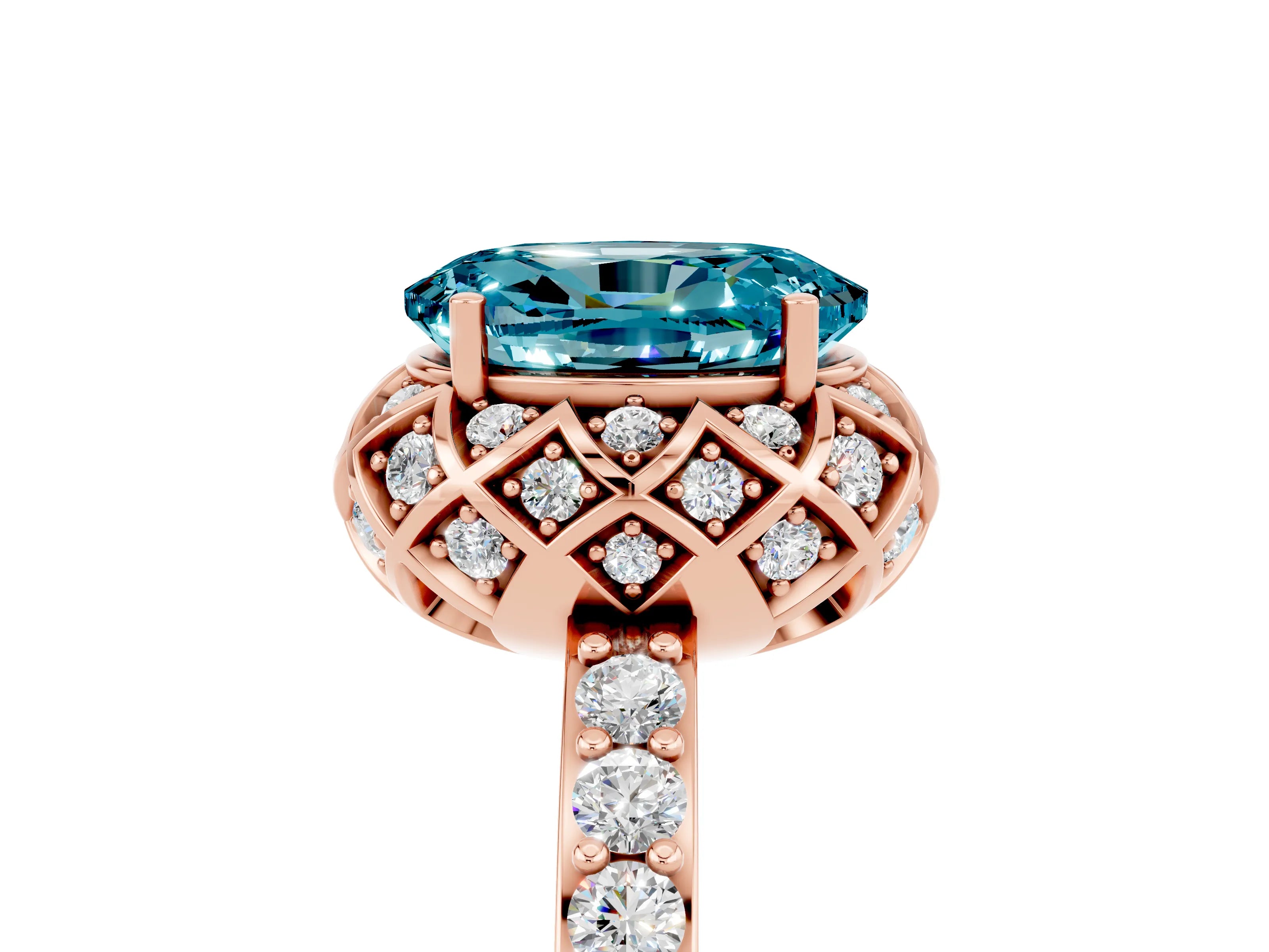 Rose gold Oval Cut Diamond Solitaire Ring with Shared Prong Pavé Band_5