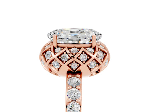 Rose gold Oval Cut Diamond Solitaire Ring with Shared Prong Pavé Band_5