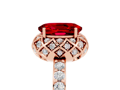 Rose gold Oval Cut Diamond Solitaire Ring with Shared Prong Pavé Band_5