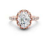 Rose gold Oval Cut Diamond Solitaire Ring with Shared Prong Pavé Band