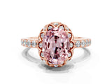 Rose gold Oval Cut Diamond Solitaire Ring with Shared Prong Pavé Band