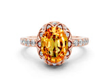 Rose gold Oval Cut Diamond Solitaire Ring with Shared Prong Pavé Band