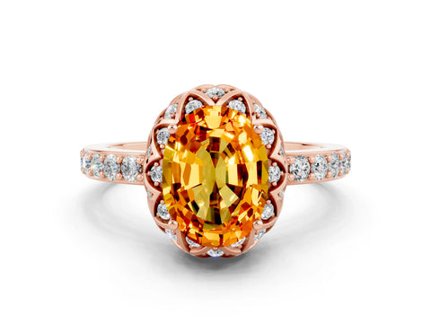 Rose gold Oval Cut Diamond Solitaire Ring with Shared Prong Pavé Band