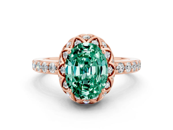 Rose gold Oval Cut Diamond Solitaire Ring with Shared Prong Pavé Band