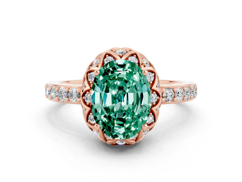 Rose gold Oval Cut Diamond Solitaire Ring with Shared Prong Pavé Band