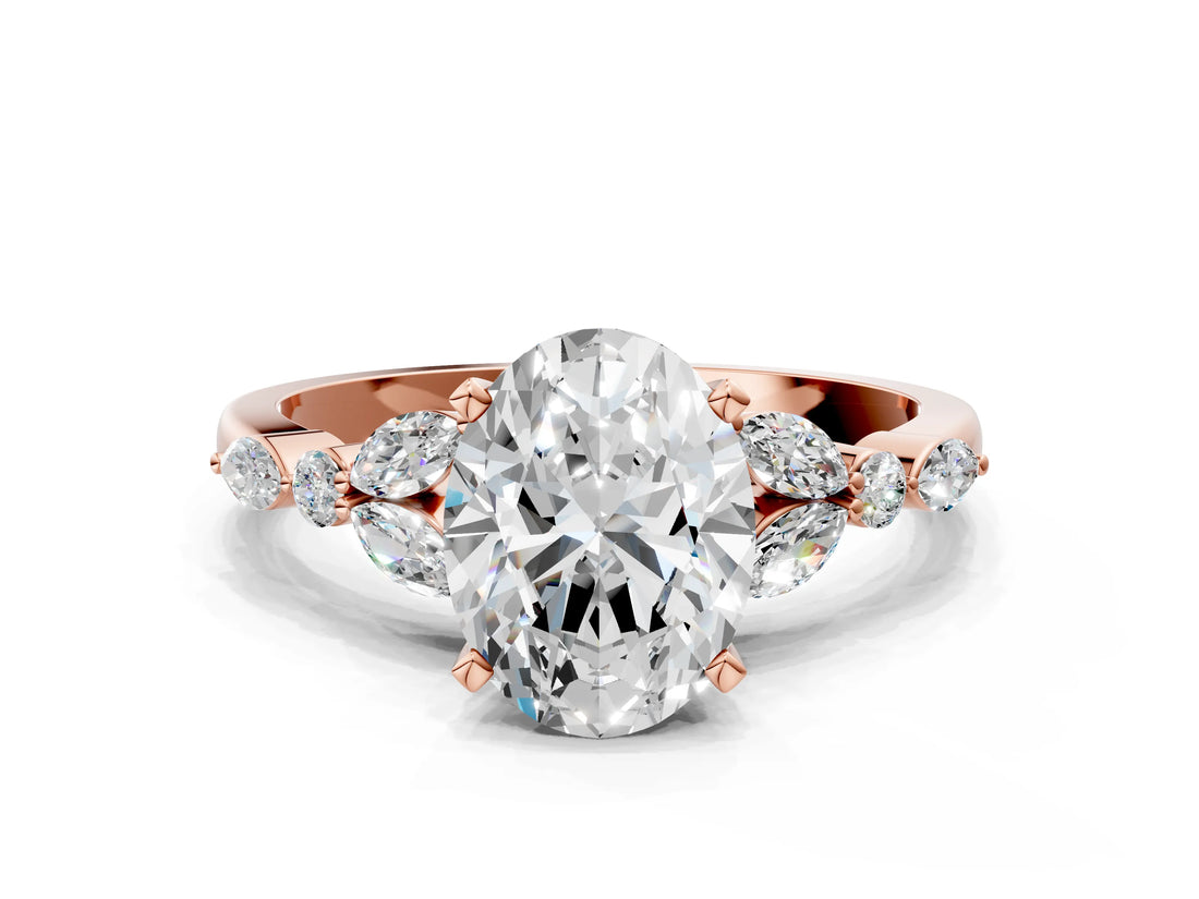 Rose gold Oval Cut Diamond Solitaire Ring with Side Stones and Four-Prong Setting_72