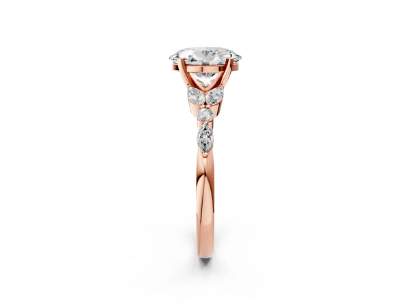 Rose Gold Oval Marquise Side Stone Engagement Ring Setting