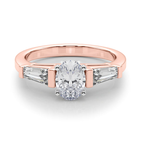 Rose gold Oval Cut Diamond Solitaire Ring with Tapered Baguette Accents and Four-Prong Setting 1