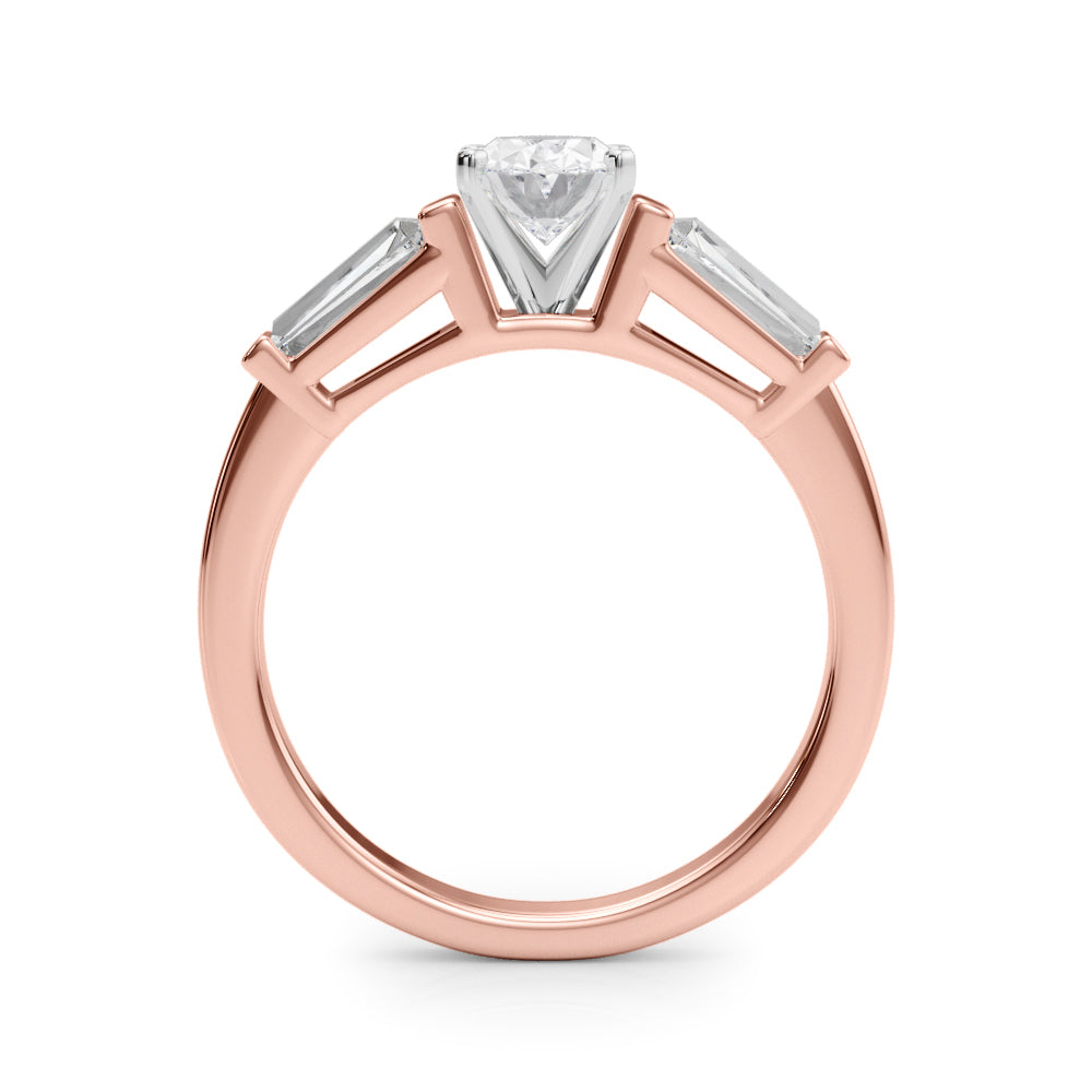 Rose gold Oval Cut Diamond Solitaire Ring with Tapered Baguette Accents and Four-Prong Setting 2