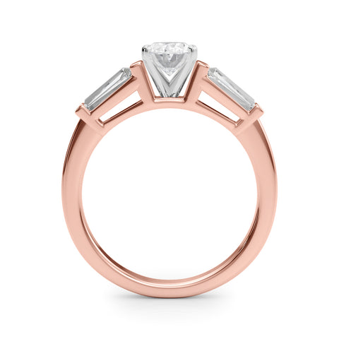 Rose gold Oval Cut Diamond Solitaire Ring with Tapered Baguette Accents and Four-Prong Setting 2