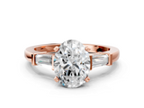 Rose gold Oval Cut Diamond Solitaire Ring with Tapered Baguette Accents and Four-Prong Setting_74