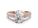 Rose gold Oval Cut Diamond Solitaire Ring with Three-Row Pavé Band and Four-Prong Setting_37
