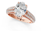 Rose gold Oval Cut Diamond Solitaire Ring with Three-Row Pavé Band and Four-Prong Setting_38
