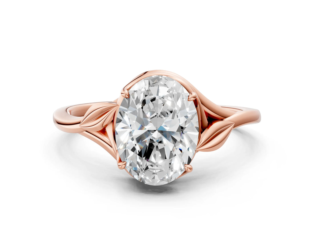 Rose gold Oval Cut Diamond Solitaire Ring with Twist Band and Four-Prong Setting_69