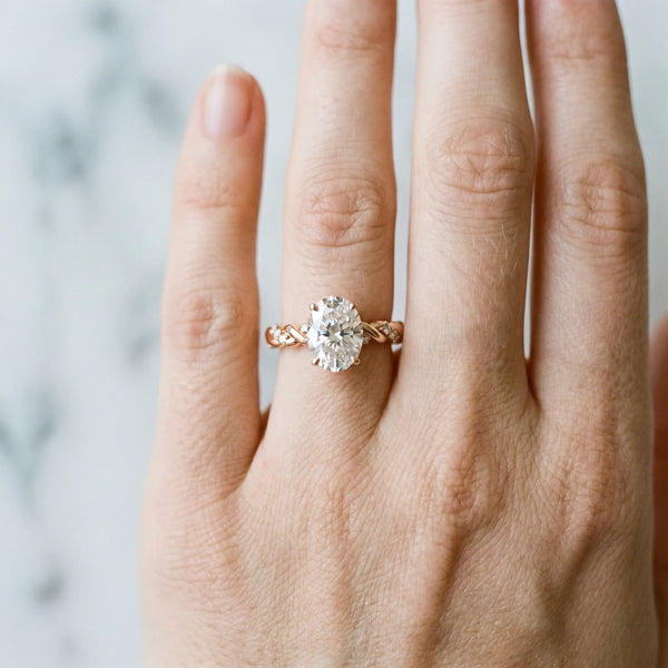 Rose Gold Oval Solitaire Engagement Ring Setting with Rope Twist Band and Dotted Accents