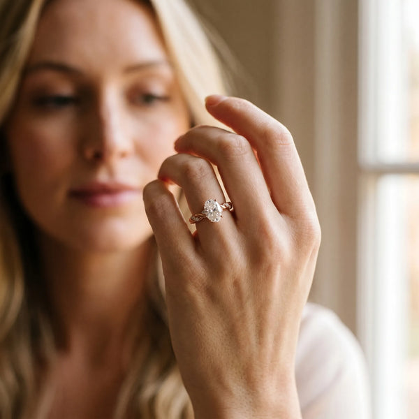 Rose Gold Oval Solitaire Engagement Ring Setting with Rope Twist Band and Dotted Accents