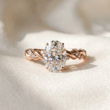 Rose gold Oval Cut Diamond Solitaire Ring with Twisted Band and Pavé Accents_46