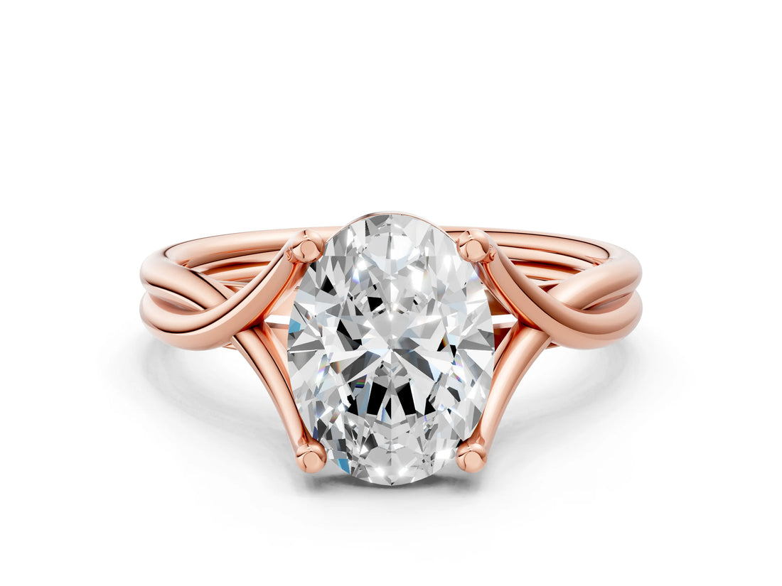 Rose gold Oval Cut Diamond Solitaire Twist Band Prong Setting Ring_79
