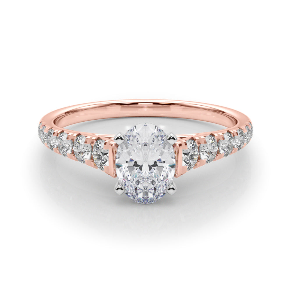 Rose gold Oval Cut Diamond Solitaire with Pave Band and Four-Prong Setting 1