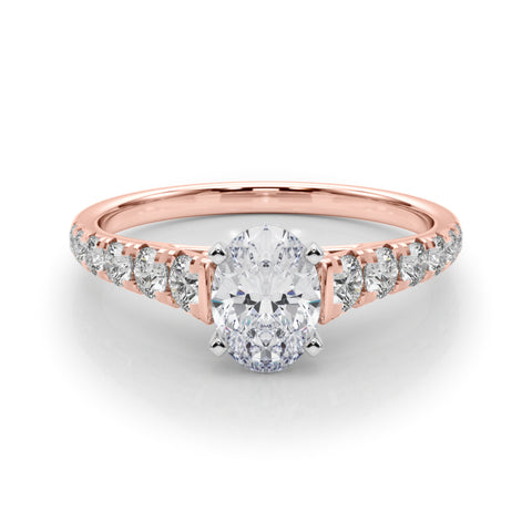 Rose gold Oval Cut Diamond Solitaire with Pave Band and Four-Prong Setting 1