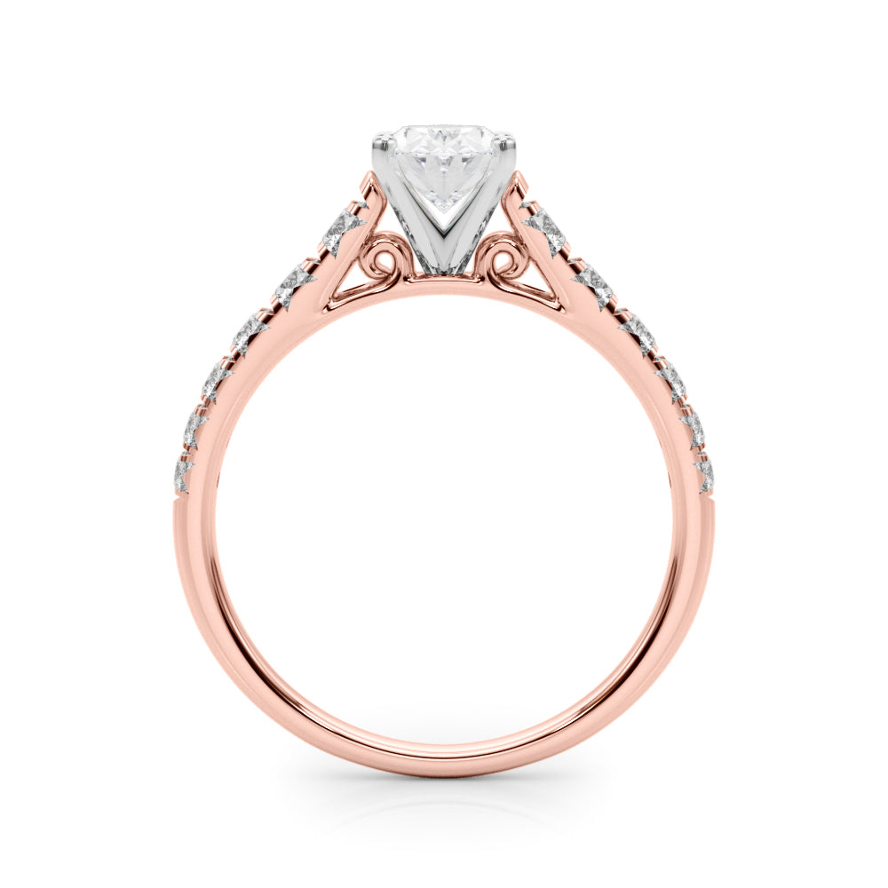 Rose gold Oval Cut Diamond Solitaire with Pave Band and Four-Prong Setting 2