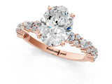 Rose gold Oval Cut Diamond Solitaire with Side Stones, Pave Band, Four-Prong Setting_479