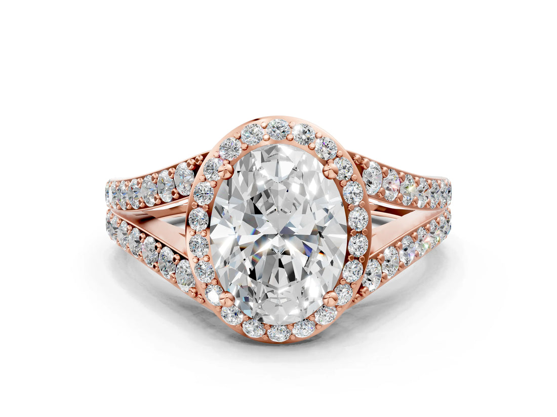 Rose gold Oval Cut Diamond Split Shank Halo Ring with Four-Prong Setting_58