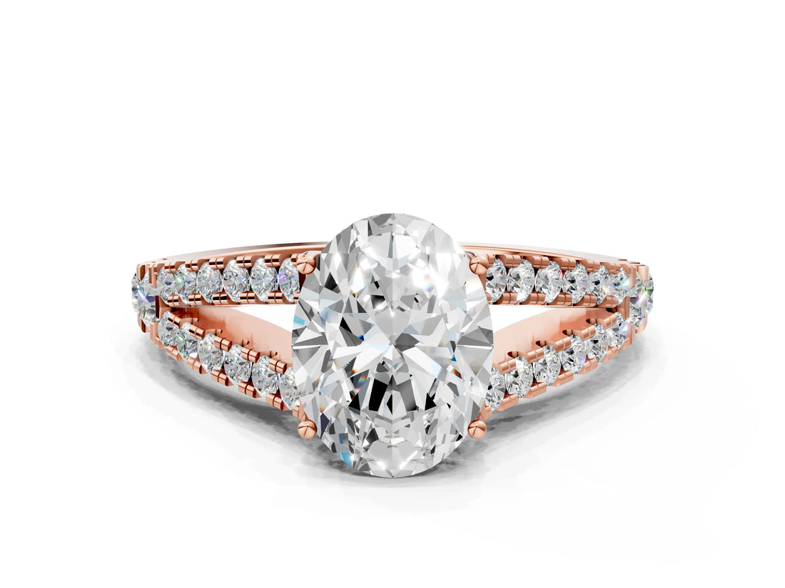 Rose gold Oval Cut Diamond Split Shank Pavé Engagement Ring with Four-Prong Setting_95