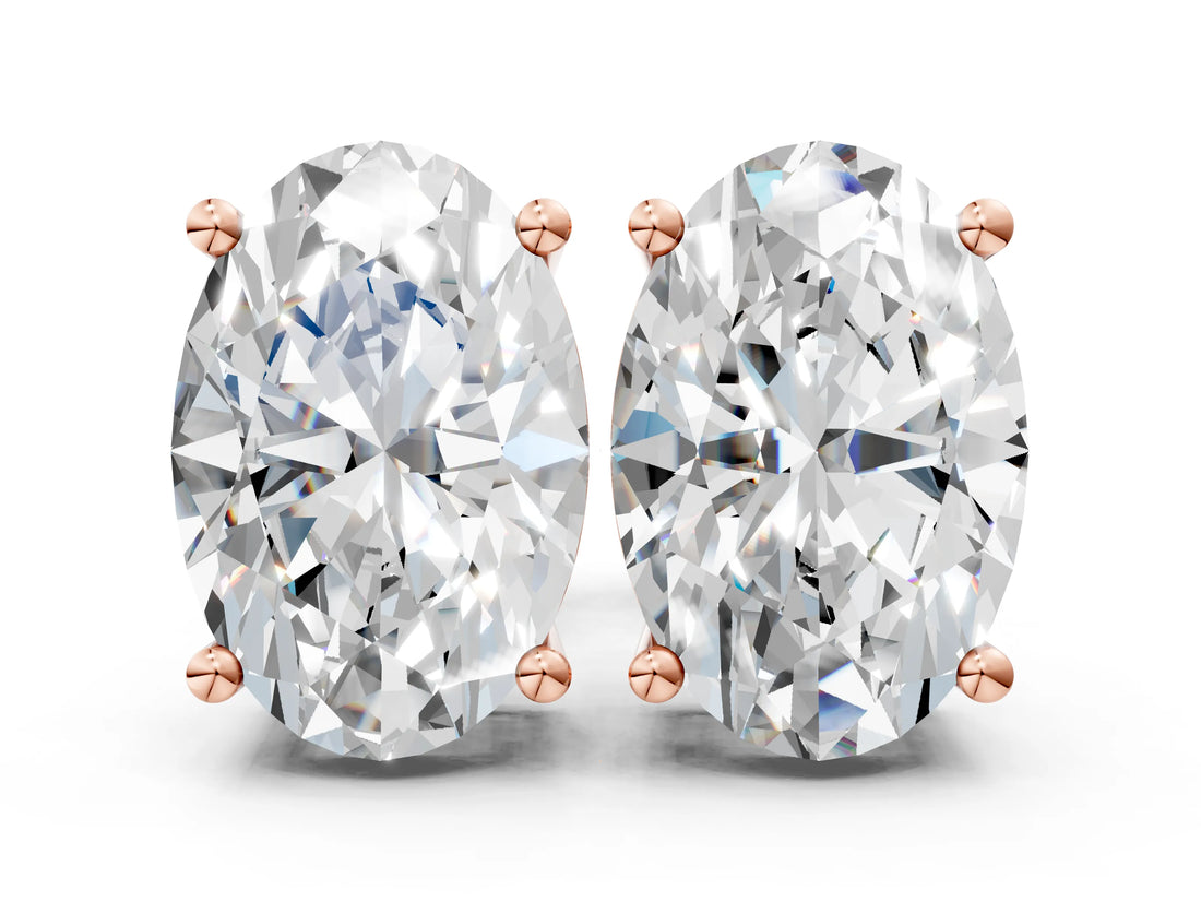 Rose gold Oval Cut Diamond Stud Earrings_399