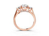 Rose gold Oval Cut Diamond Three-Stone Engagement Ring with Prong Setting and Pavé Band_6