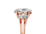 Rose gold Oval Cut Diamond Three-Stone Engagement Ring with Prong Setting and Pavé Band_8