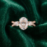 Rose gold Oval Cut Diamond Three-Stone Ring with Pavé Split Shank and Four-Prong Setting_16