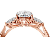 Rose gold Oval Cut Diamond Three-Stone Ring with Pear Side Stones and Four-Prong Setting_93