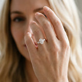 Rose gold Oval Cut Diamond Three-Stone Ring with Pear  Side Stones and Prong Setting_103