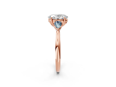 Rose gold Oval Cut Diamond Three-Stone Ring with Pear with Aquamarine side stone Side Stones and Prong Setting_2