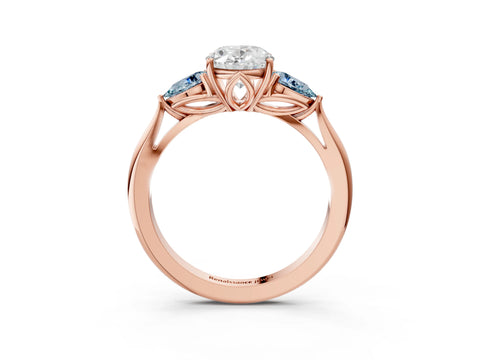 Rose gold Oval Cut Diamond Three-Stone Ring with Pear with Aquamarine side stone Side Stones and Prong Setting_3