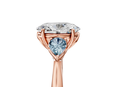 Rose gold Oval Cut Diamond Three-Stone Ring with Pear with Aquamarine side stone Side Stones and Prong Setting_5
