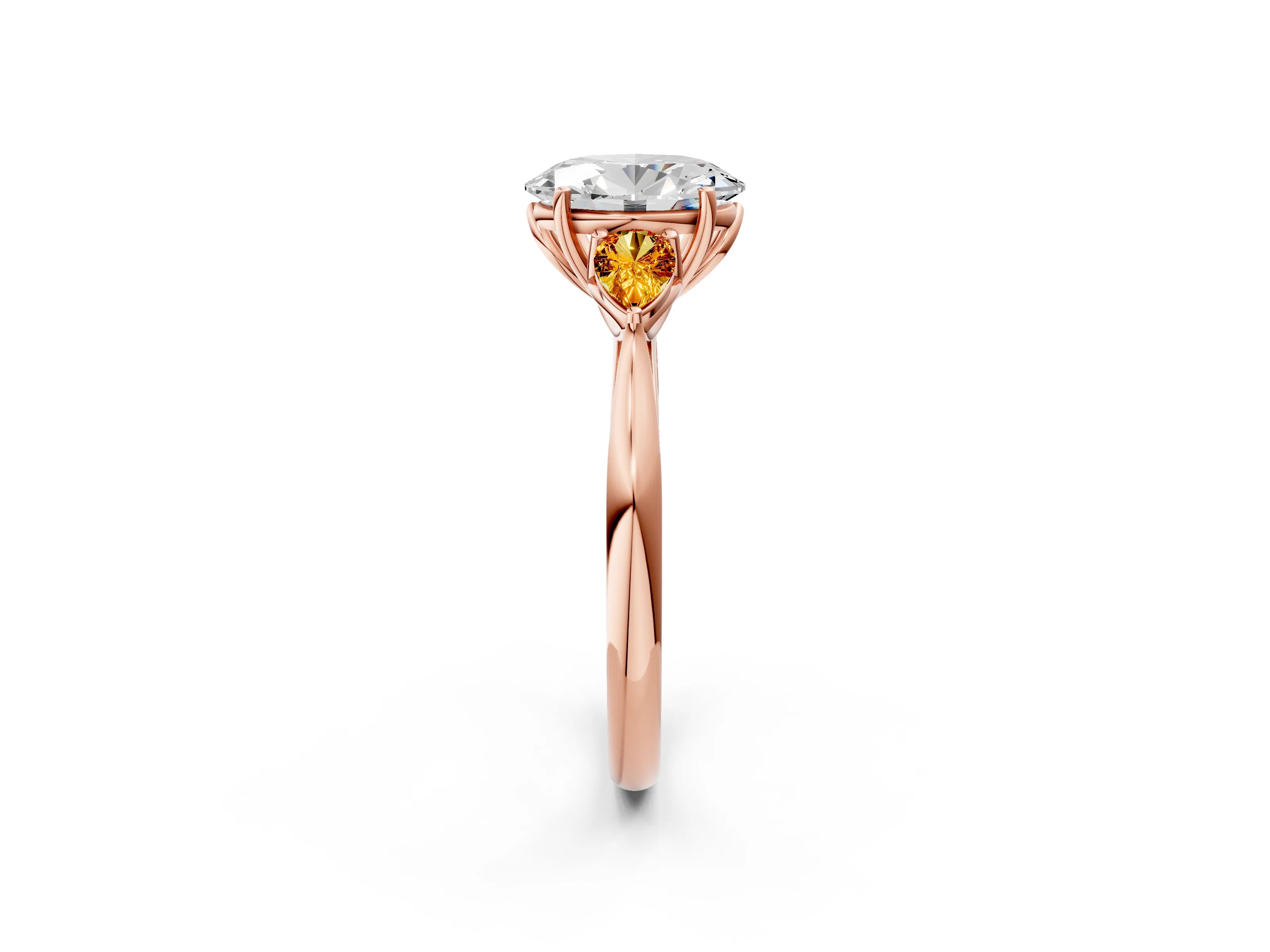 Rose gold Oval Cut Diamond Three-Stone Ring with Pear with Citrine side stone Side Stones and Prong Setting_2