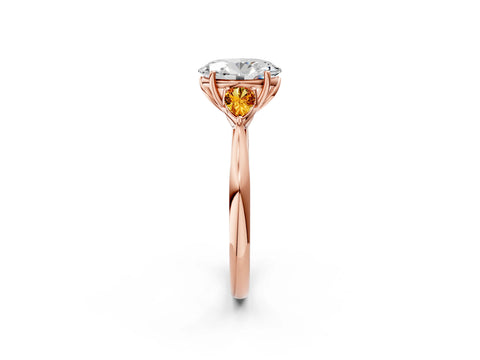 Rose gold Oval Cut Diamond Three-Stone Ring with Pear with Citrine side stone Side Stones and Prong Setting_2